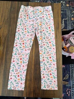 Little English Pink Woodland Print Leggings with Multicolor Motifs